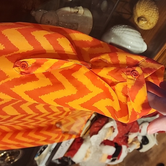 TACERA Sheer airy two tone orange chevron Top B7 - Picture 7 of 7